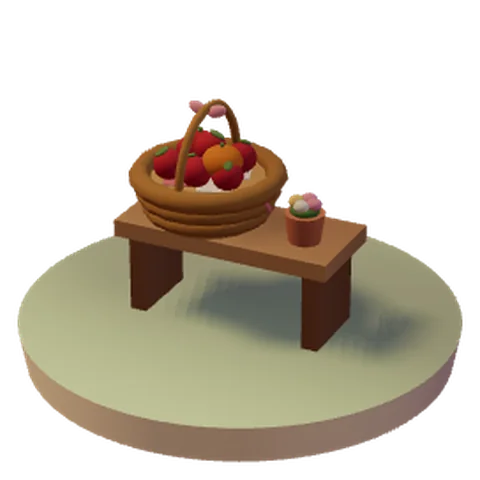 Ein Korb mit frischem Obst auf einem Bänkchen